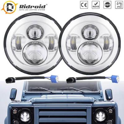 Faros LED cromados de 7" haz sellado para Land Rover Defender 90 110 Range Rover Foto 1 de 4