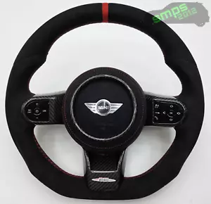 Gen 3 F56 LCi2 Mini Alcantara Direction Roue Chauffé Rouge Broderie, Haut Bague - Picture 1 of 13