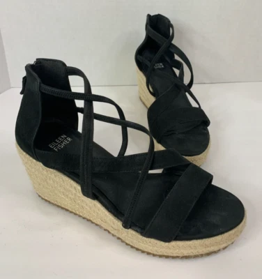 Sandália EILEEN FISHING Wanda Nubuck couro plataforma cunha espadrille tiras 7 - Imagem 1 de 4