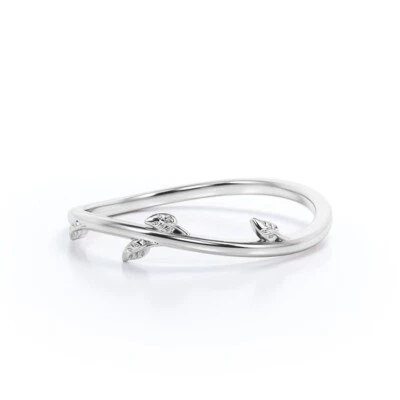 925 Sterling Silver Curved Band Stacking Leaf Ring Minimalist Band Gift For Her - Image 1 of 4