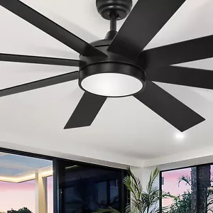 60" Black Ceiling Fan 3 Color Temperatures Indoor Outdoor Light Fan w/ 6 Speeds - Picture 1 of 10