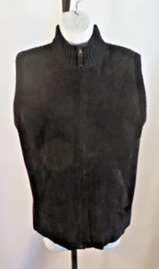 Womens Lauren Ralph Lauren Black Vest Suede Front Wool Angora Rabbit Fur Back L - Picture 1 of 4