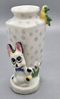 Japanese Minature Vase with Silly Cat Stalking Bird. 3 7/8" Tall. Great Cond!