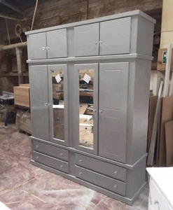 HANDMADE AYLESBURY DOUBLE MIRRORED QUAD WITH TOPBOX IN Grey (NOT FLATPACKED - Picture 1 of 4