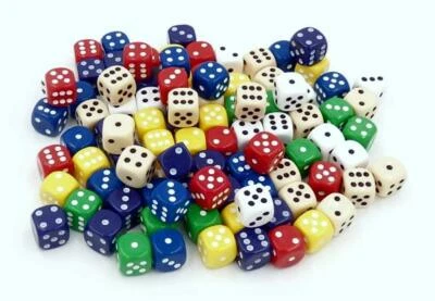 MARKENLOS Würfel bunt 16mm, 6-seitig - Rot Gelb Grün Blau Weiss Elfenbeinfarben Dunkelblau