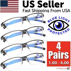 4 Pairs Anti-Blue Light Reading Glasses HD Lenses Spring Hinge Readers Unisex