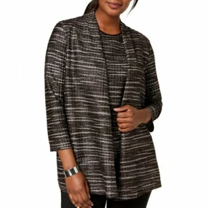 Kasper Women's Silver Lining Open Front Cardigan in Black/Multi Size S RRP$89 - Picture 1 of 3