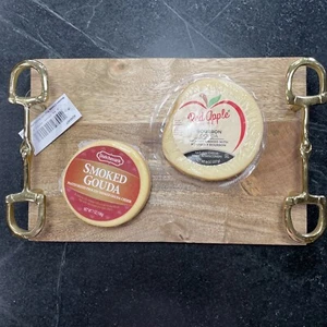 Wooden Cheese Tray with Brass Snaffle Handles - NIB $96 MSRP - Picture 1 of 4