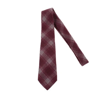 Kiton 全新无标签 100% 羊毛领带勃艮第/灰色大号格子格子意大利制造 — 第 1/4 张图片