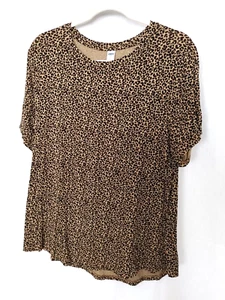 Old Navy Luxe Crew Neck T-Shirt Short Sleeve Brn Blk Leopard Print Size L #16311 - Picture 1 of 3