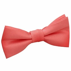 Coral Boys Bow Tie Woven Plain Solid Check Formal Pre-Tied Bowtie by DQT - Picture 1 of 2