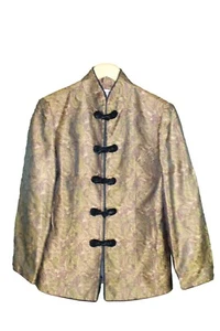 Vintage Oriental Blazer Jacket Gold Women Size Estimate Large Shoulder Pads - Picture 1 of 10