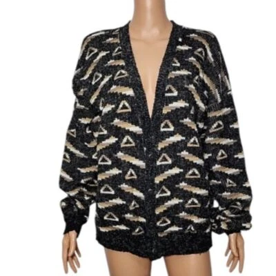 Cárdigan Suéter Scandia Para Hombres XL De Colección Golf Abuelo Estampado Geométrico Negro EE. UU. Foto 1 de 4