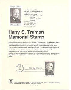 #7308 8c Harry S. Truman Stamp #1499 Souvenir Page - Picture 1 of 1