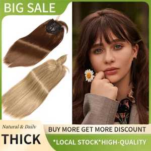 Topper Piece Clip In Hair Top Toupee Hairpiece Real AS Human with Bang Silk Wigs - Picture 1 of 65