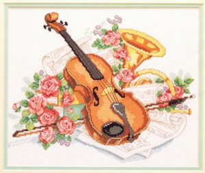 Violins and Roses Betty Whiteaker Music Dimensions Counted Cross Stitch 14Ct Kit - Picture 1 of 3