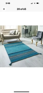 TEAL BLUE KELIM KILIM ETHNIC NATIVE WOVEN COTTON & CHENILLE RUG 160x230 - Picture 1 of 4
