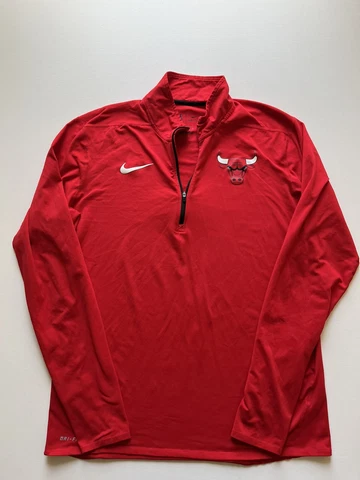 Nike Chicago Bulls Sweatshirt Mens Large Red Dri-Fit 1/4 Zip Pullover NBA Logo Cover