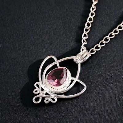 Joyería de piedras preciosas de rodolita natural colgante de plata de ley 925 para mujer Foto 1 de 4