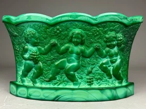 Raro set fioriere anni '30 Heinrich Hoffmann Artois vetro malachite art deco 15 pezzi - Foto 1 di 9