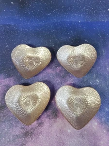 Set Of 4 Pink Akcam Sparkly Heart Shaped Turkish Art Glass Candy/Jewelry Dish - Picture 1 of 6