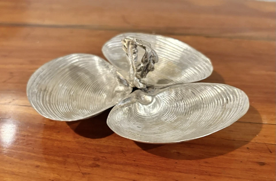 Vintage Sterling Silver Triple Clam Shell Serving Dish by Wallace - Image 1 of 4