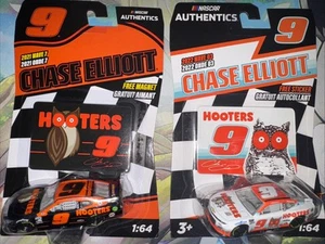 Nascar Authentics #9 Chase Elliott 2022 Wave 03 HOOTERS 1:64 & 2021 Wave 7 X2 - Picture 1 of 8