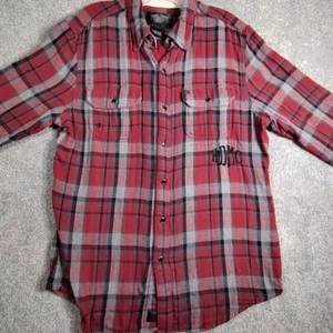 Harley-Davidson Men’s Flannel Shirt L Red Plaid Cotton Button Front HDMC - Picture 1 of 15