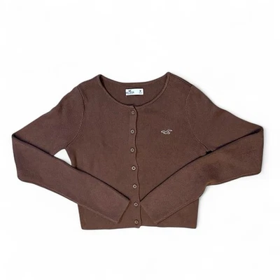 Cárdigan Hollister Co para mujer manga larga marrón mini acanalado talla mediana Foto 1 de 4