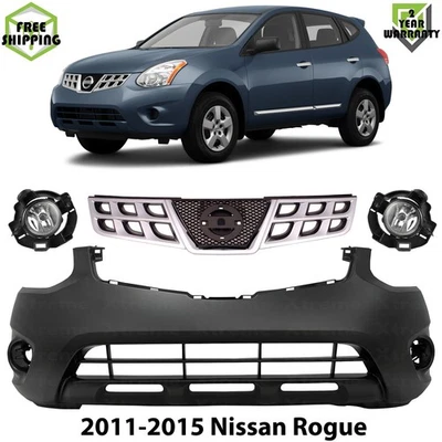 Front Bumper Cover Primed Plastic & Fog Lights Kit For 2011-2015 Nissan Rogue Foto 1 de 4