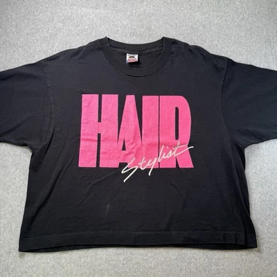 Vintage 80s Hair Style Graphic Tee Fruit of the Loom USA Single Stitch OS Crop - Image 1 of 4