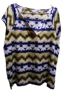 Liz Claiborne Blouse Top Women Plus Sz 1X Geometric Abstract Ikat Casual Boho - Picture 1 of 11