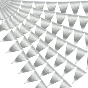 20M/65FT Silver Triangle Pennant Banner Flag Metallic Fabric Bunting Garland for - Picture 1 of 12