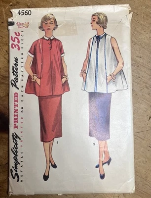 Simplicity sewing pattern 4560 maternity dress skirt top miss 14 vtg 50s cut - Image 1 of 2