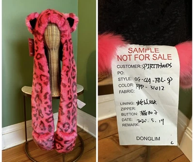 SpiritHoods RARE SAMPLE Neon Pink Leopard Unreleased Faux Fur Hood Hat Rave Fest - Image 1 of 4