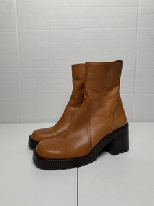 Steve Madden Women’s Naya Cognac Brown Leather Square Toe Boots SZ US 6.5 - Picture 1 of 10