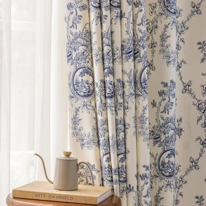 Blau Weiß Blumen Chenille Vorhänge 2 Paneele 84 Vintage Lichtfilter Vorhänge - Bild 1 von 4