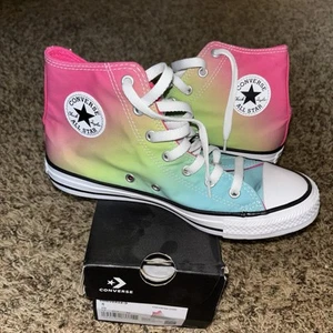 Converse Chuck Taylor All Star CTAS HI TOP Rainbow Girls Shoes Sz 5 Kids A07337F - Picture 1 of 7