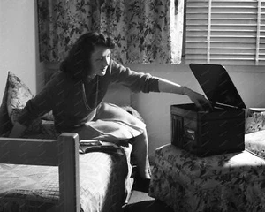 Girl Plays Record Player 1943 8x10 Reprint Of Old Photo - Picture 1 of 1