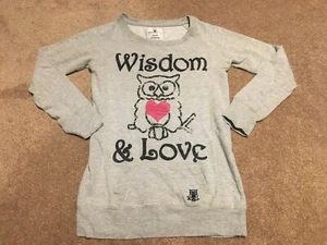 Girl Wisdom & Love Distressed Large Long Sleeve Tunic Sweatshirt Owl Pocket - Picture 1 of 6