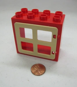 Lego Duplo Red & Gold Tan Large Window Pane Unit Building Block Christmas Shop - Picture 1 of 3