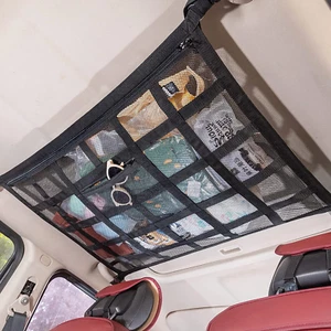 Poche filet de fret de plafond de voiture, organisateur de stockage de toit en maille double couche - Photo 1 sur 12