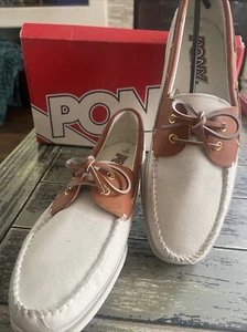 Pony Brand Vintage Men’s Loafers Size 13 Cool White And Brown Leather Unique - Picture 1 of 3