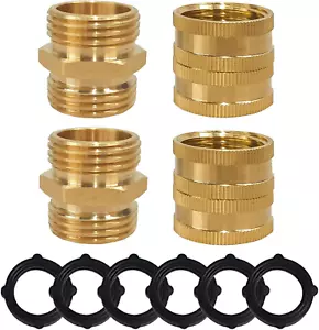4-Pack Garden Hose Adapter Male to Male Female to Female 3/4 Inch Brass - Picture 1 of 9