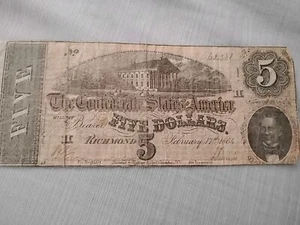 1864 $5 Confederate States of America Note T69 UNC - Picture 1 of 4