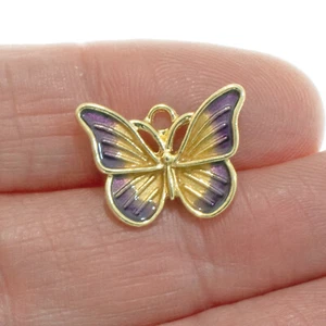 4 Enamel Butterfly Charms - Gold and Purple Butterfly Pendants - Insect Charms - Bild 1 von 3