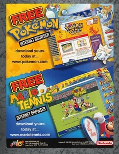 Navegador de Internet Nintendo Pokémon Mario Tennis Online 2000 Vintage Impreso Arte publicitario - Imagen 1 de 1