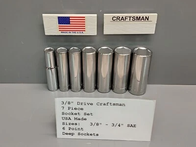 Craftsman Deep Socket SAE Std Set 7 Piece 3/8" Drive 6 Point NOS USA  - Image 1 of 4