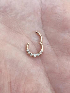Graduation Hinged Nose Ring Septum Clicker Cartilage Natural Diamonds 14k Gold - Picture 1 of 2