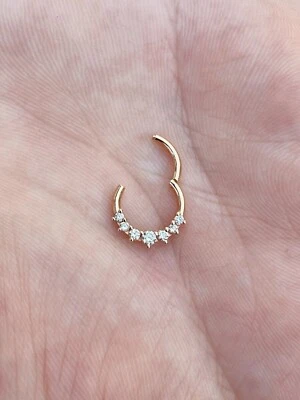 Graduation Hinged Nose Ring Septum Clicker Cartilage Natural Diamonds 14k Gold - Image 1 of 2